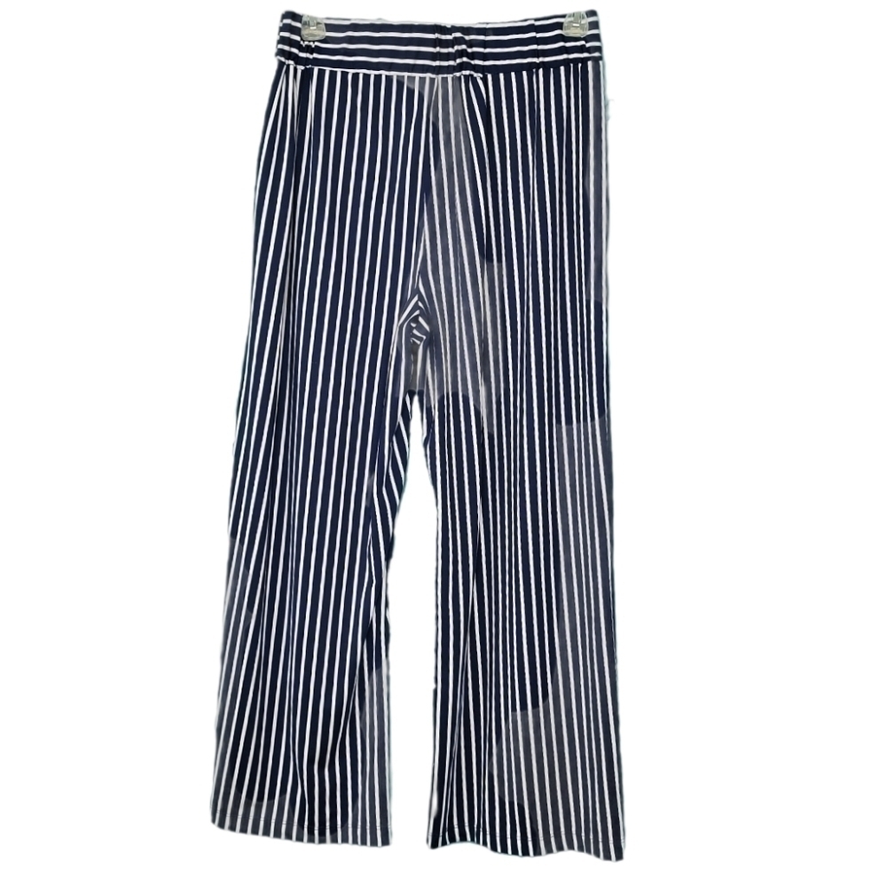 Robert Louis Wide Leg Cropped Navy Blue & White Striped Pants Womens Size Small - Picture 2 of 12